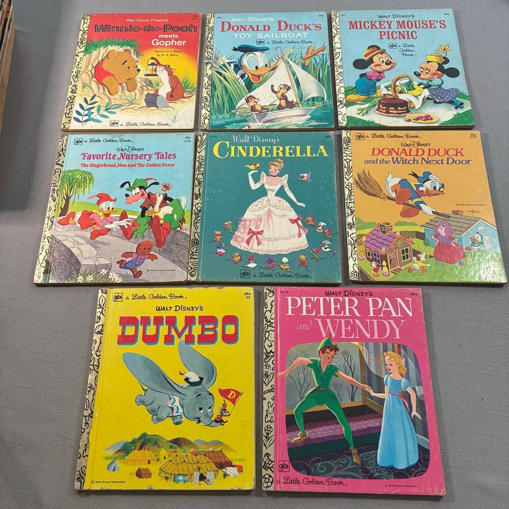 Vintage 1970s Disney Little Golden Books Lot of 8 Mickey Pooh Dumbo Peter Pan